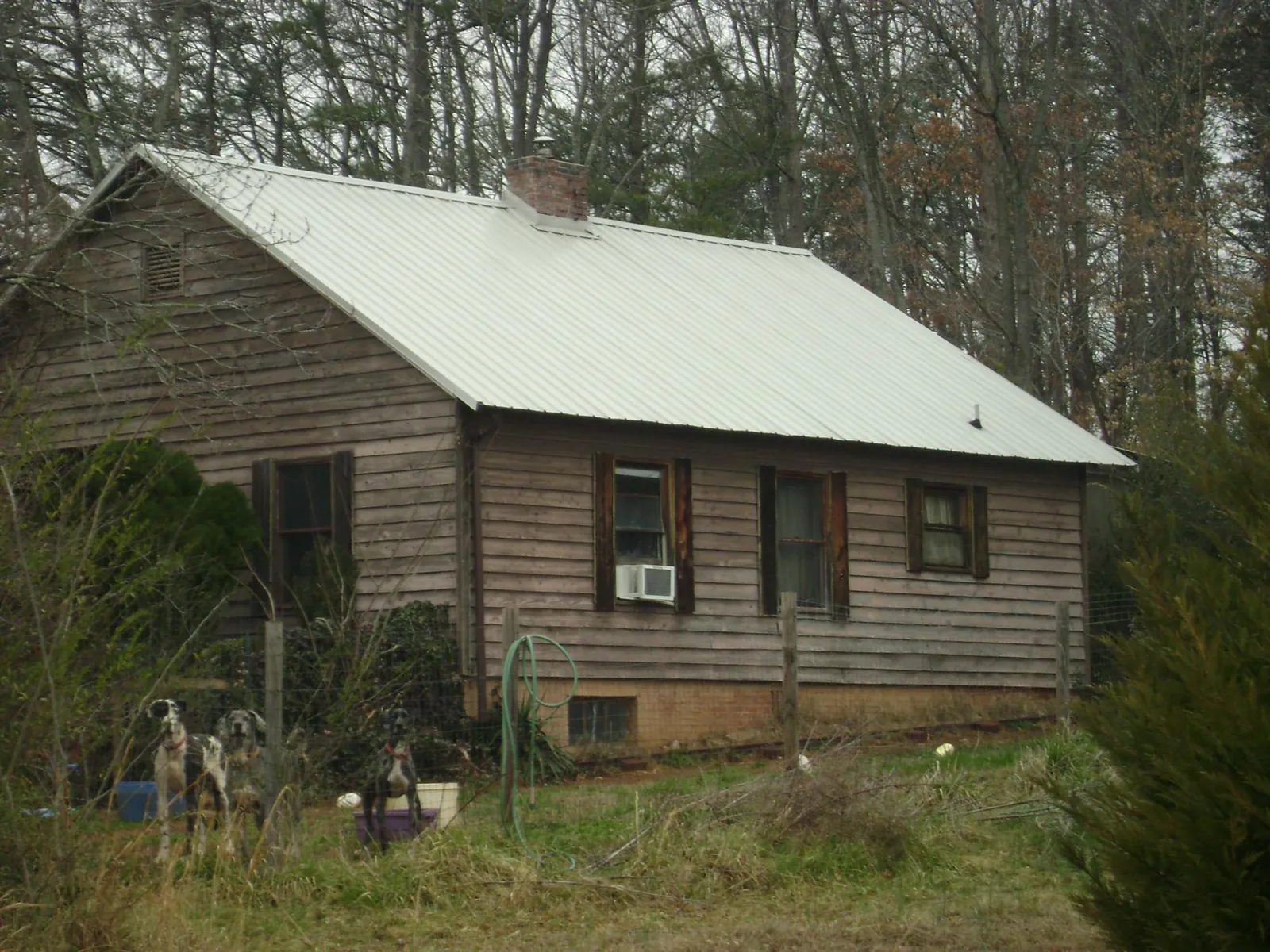 White metal roof on an old wood sided farmhouse, from a Asphalt Shingle Roof Repair job in Tatums
